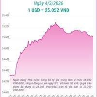 (Interactive) Tỷ giá trung tâm ngày 4/3/2026: 1 USD = 25.052 VND