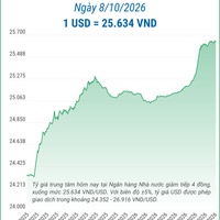 (Interactive) Tỷ giá trung tâm ngày 8/10/2026: 1 USD = 25.634 VND