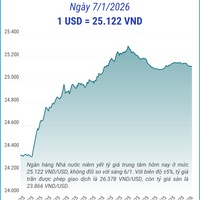(Interactive) Tỷ giá trung tâm ngày 7/1/2026: 1 USD = 25.122 VND