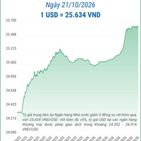 (Interactive) Tỷ giá trung tâm ngày 21/10/2026: 1 USD = 25.634 VND
