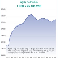 (Interactive) Tỷ giá trung tâm ngày 8/4/2026: 1 USD = 25.106 VND