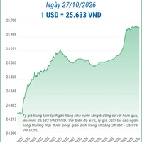(Interactive) Tỷ giá trung tâm ngày 27/10/2026: 1 USD = 25.633 VND