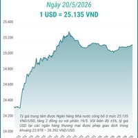 (Interactive) Tỷ giá trung tâm ngày 20/5/2026: 1 USD = 25.135 VND