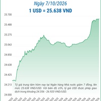 (Interactive) Tỷ giá trung tâm ngày 7/10/2026: 1 USD = 25.638 VND