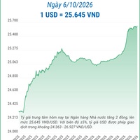 (Interactive) Tỷ giá trung tâm ngày 6/10/2026: 1 USD = 25.643 VND