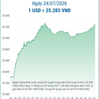 (Interactive) Tỷ giá trung tâm ngày 24/7/2026: 1 USD = 25.283 VND
