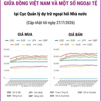 (Interactive) Tỷ giá tham khảo giữa Đồng Việt Nam và một số ngoại tệ ngày 27/7/2026