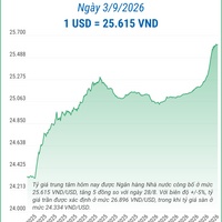 (Interactive) Tỷ giá trung tâm ngày 3/9/2026: 1 USD = 25.615 VND