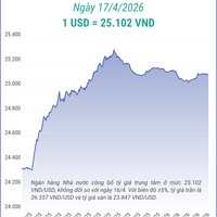 (Interactive) Tỷ giá trung tâm ngày 17/4/2026: 1 USD = 25.102 VND