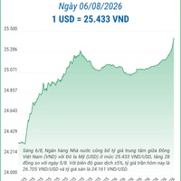 (Interactive) Tỷ giá trung tâm ngày 6/8/2026: 1 USD = 25.433 VND