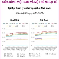 (Interactive) Tỷ giá tham khảo giữa Đồng Việt Nam và một số ngoại tệ ngày 4/11/2025