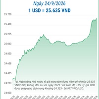 (Interactive) Tỷ giá trung tâm ngày 24/9/2026: 1 USD = 25.635 VND