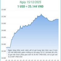 (Interactive) Tỷ giá trung tâm ngày 15/12/2025: 1 USD = 25.144 VND