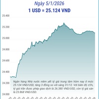 (Interactive) Tỷ giá trung tâm ngày 5/1/2026: 1 USD = 25.124 VND