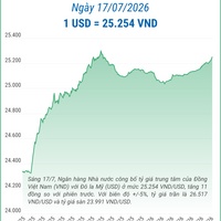 (Interactive) Tỷ giá trung tâm ngày 17/7/2026: 1 USD = 25.254 VND