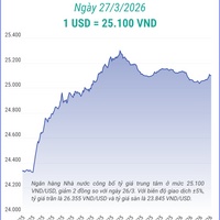 (Interactive) Tỷ giá trung tâm ngày 27/3/2026: 1 USD = 25.100 VND