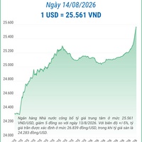 (Interactive) Tỷ giá trung tâm ngày 14/8/2026: 1 USD = 25.566 VND
